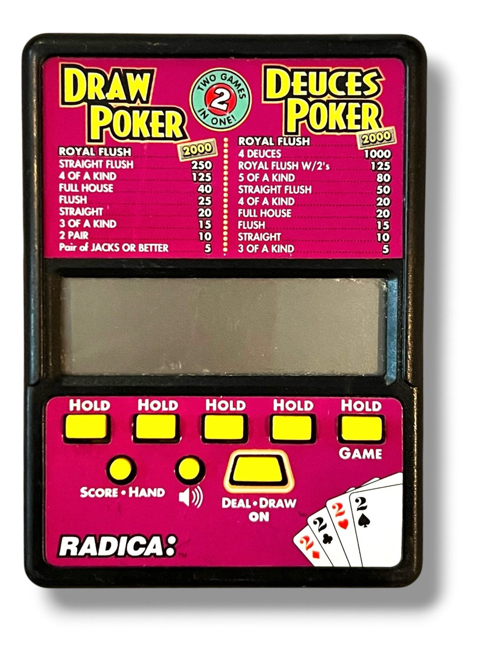 Vtg Radica Electronic Handheld Draw Poker Deuces Poker 2 Games in One Model 514